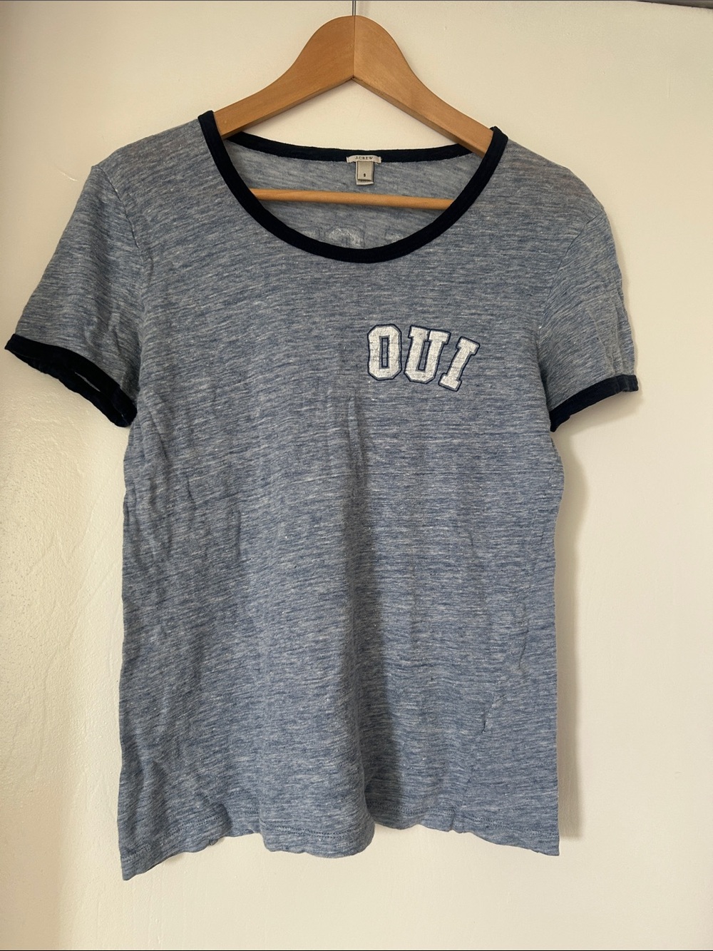 Vintage J. Crew “oui” linen ringer tee